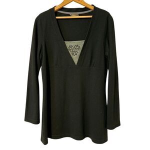 Royal Robbins Women's Black Floral V-Neck Long Sleeve Blouse Size L